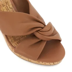 Dune London Kacee Twist Knot Wedge Mule Sandals in Tan