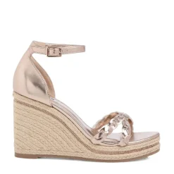 Dune London Khai Plait Detail Embellished Wedge Sandals in Rose Gold