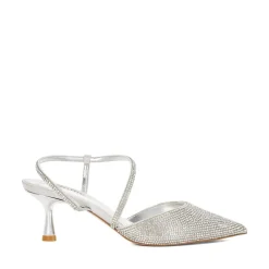 Dune London Kitten Heel Slingbacks in Silver