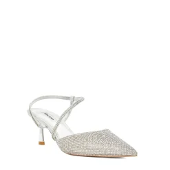 Dune London Kitten Heel Slingbacks in Silver