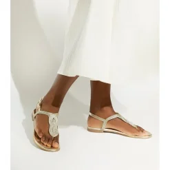 Dune London Logics Toe Post Sandals in Gold