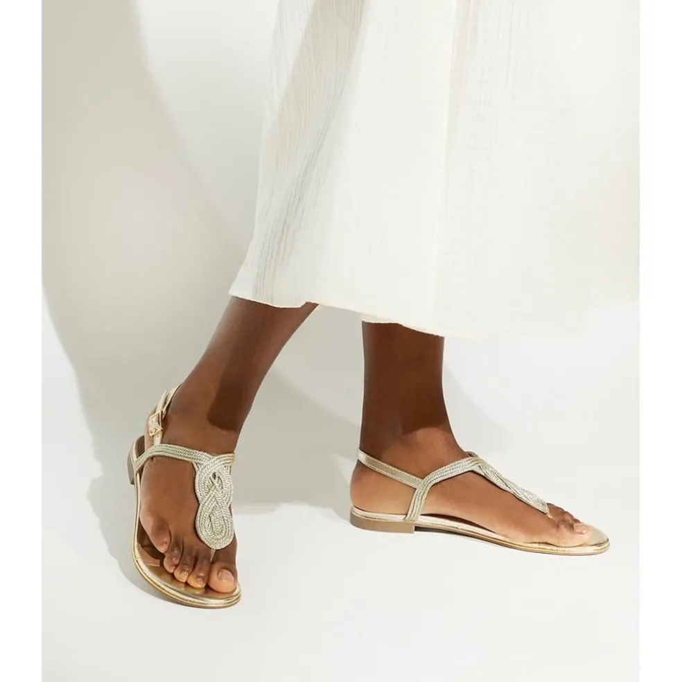 Dune London Logics Toe Post Sandals in Gold