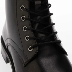 Dune London Prestin Lace-Up Leather Boots in Black