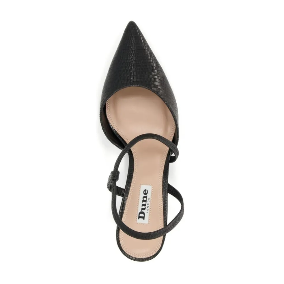 Dune London Snake Skin Textured Low Heel Mules in Black