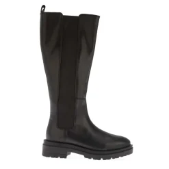 Dune London Tenley Elasticated Leather Knee-High Boots in Black