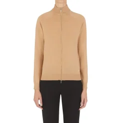 Emporio Armani EA7 Zipped Knit Top in Brown