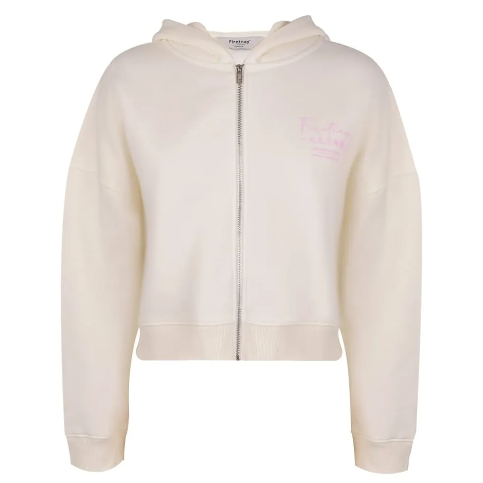 Firetrap Cropped Hooded Relaxed Fit Sweatshirt in Cream