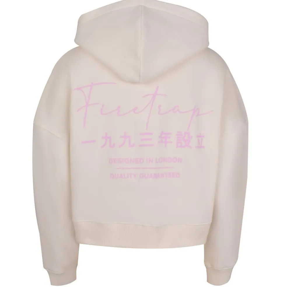 Firetrap Cropped Hooded Relaxed Fit Sweatshirt in Cream