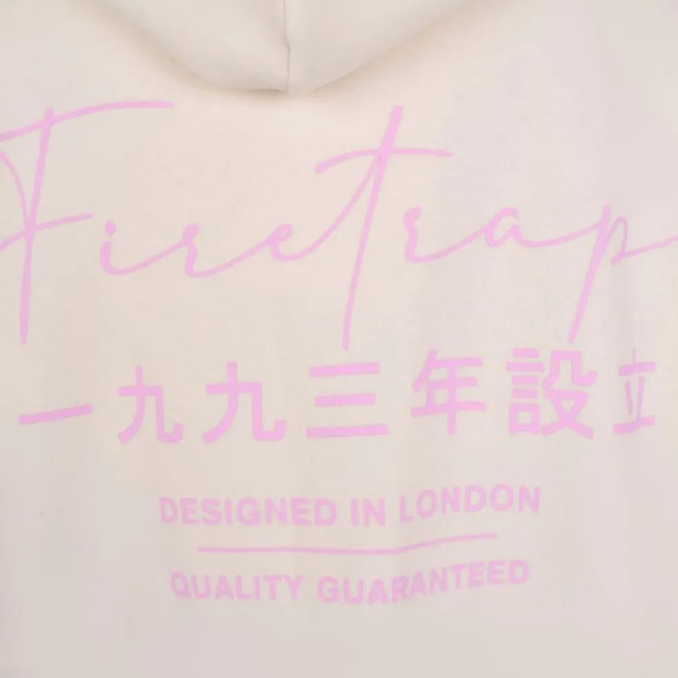 Firetrap Cropped Hooded Relaxed Fit Sweatshirt in Cream