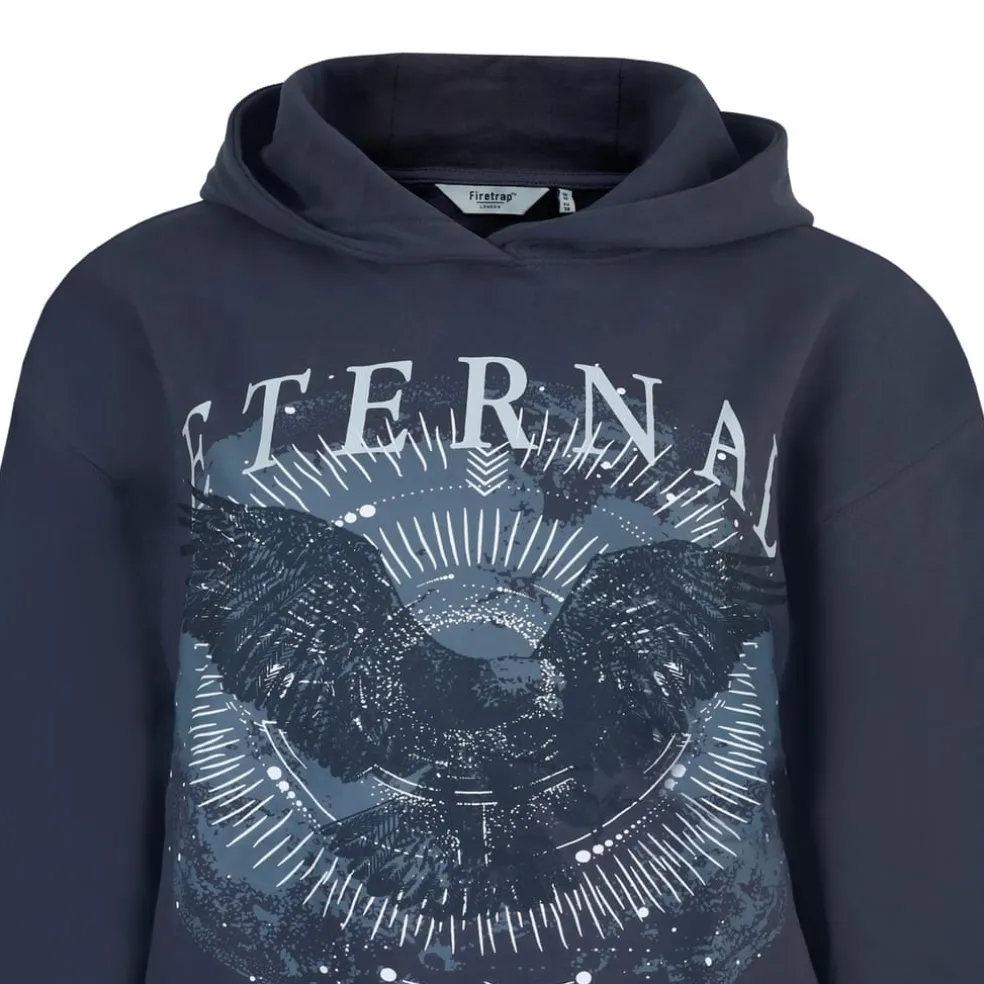 Firetrap Hooded Graphic Long Sleeve Sweatshirt in Grey