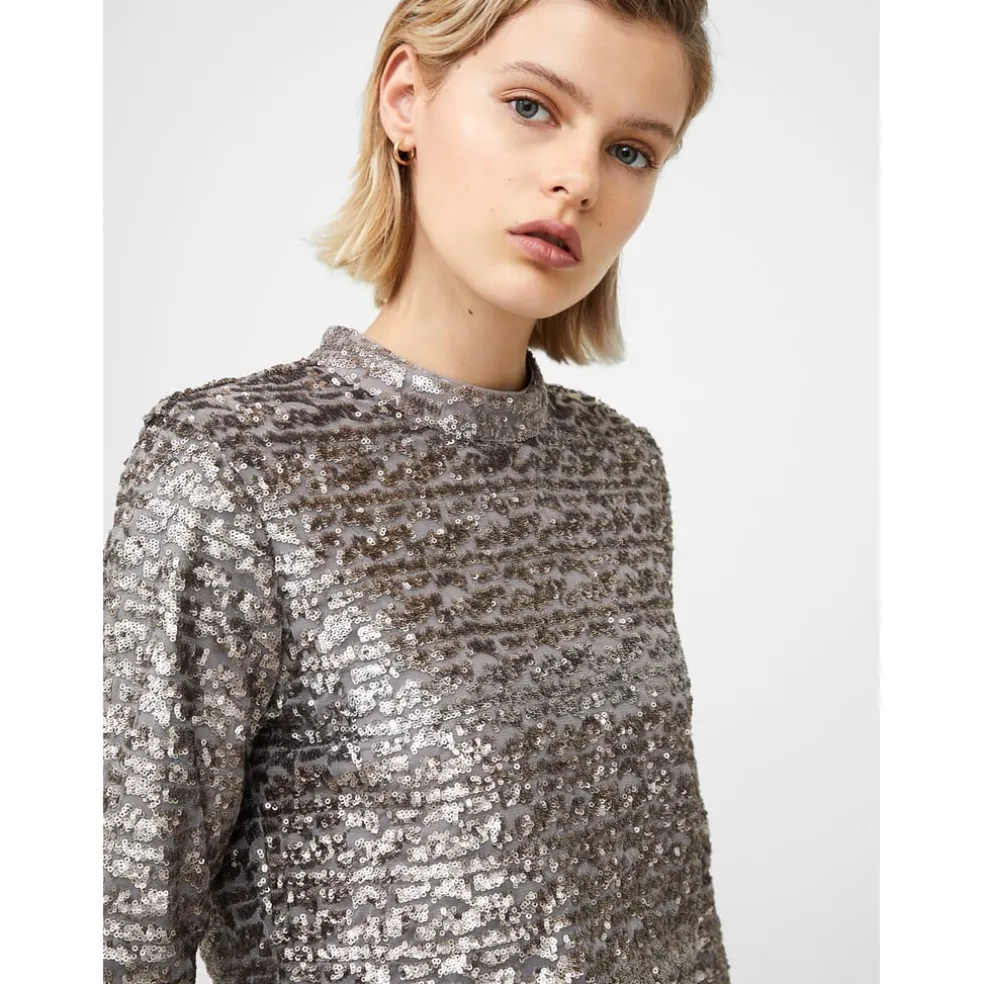 French Connection Adalynn Sequin Mock Neck Maxi Dress in Silver