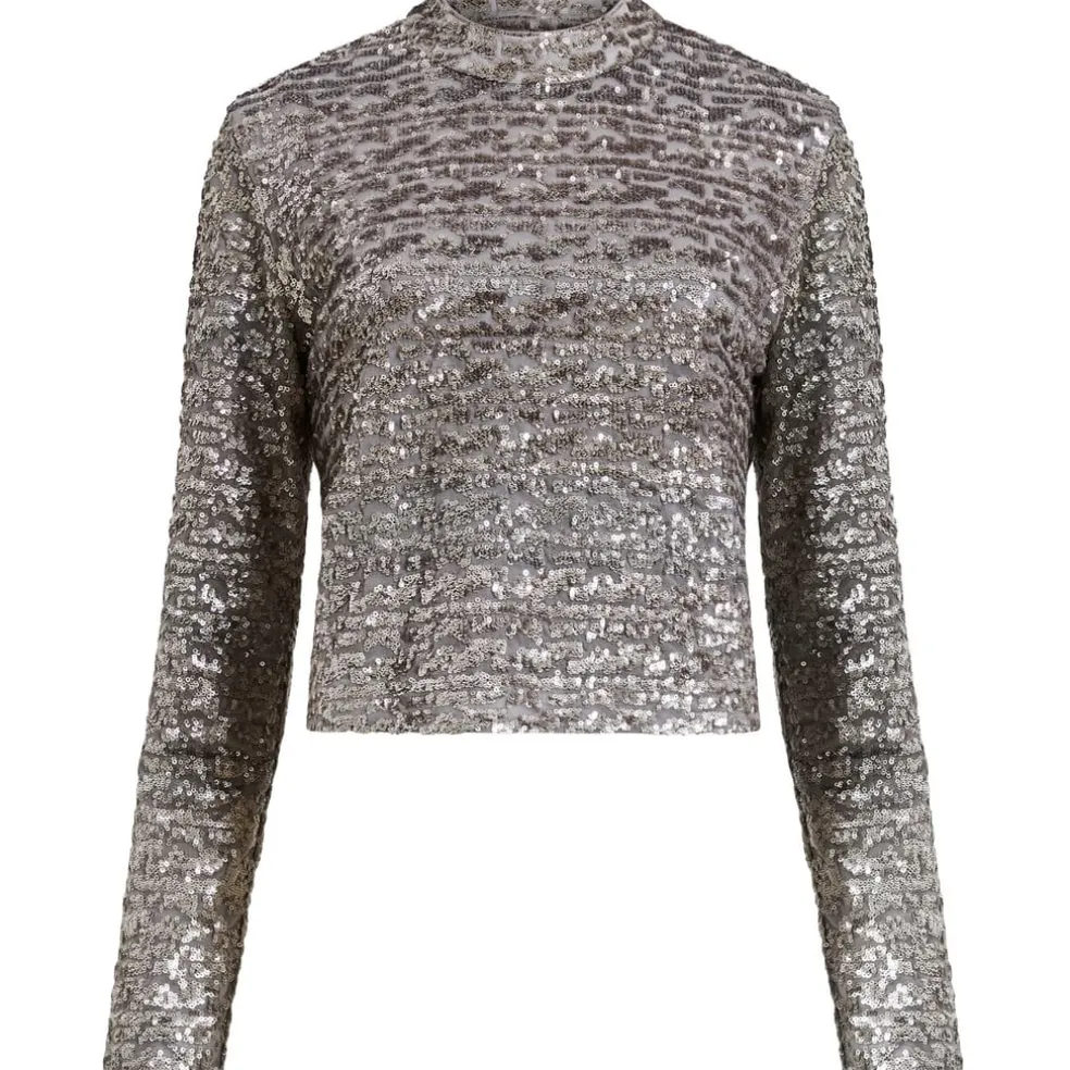 French Connection Adalynn Sequin Mock Neck Maxi Dress in Silver