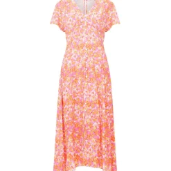 French Connection Cass Delph Ld42 V-Neck Midi A-Line Dress in Orange