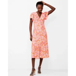 French Connection Cass Delph Ld42 V-Neck Midi A-Line Dress in Orange