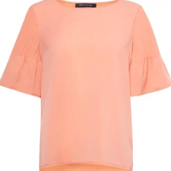 French Connection Crepe Pintuck Shoulder T-Shirt in Orange