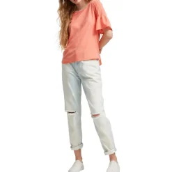 French Connection Crepe Pintuck Shoulder T-Shirt in Orange