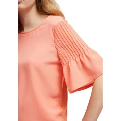 French Connection Crepe Pintuck Shoulder T-Shirt in Orange