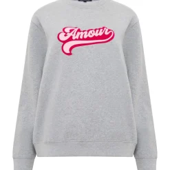 French Connection Crew Neck Relaxed Fit Lettering Sweatshirt in Grey