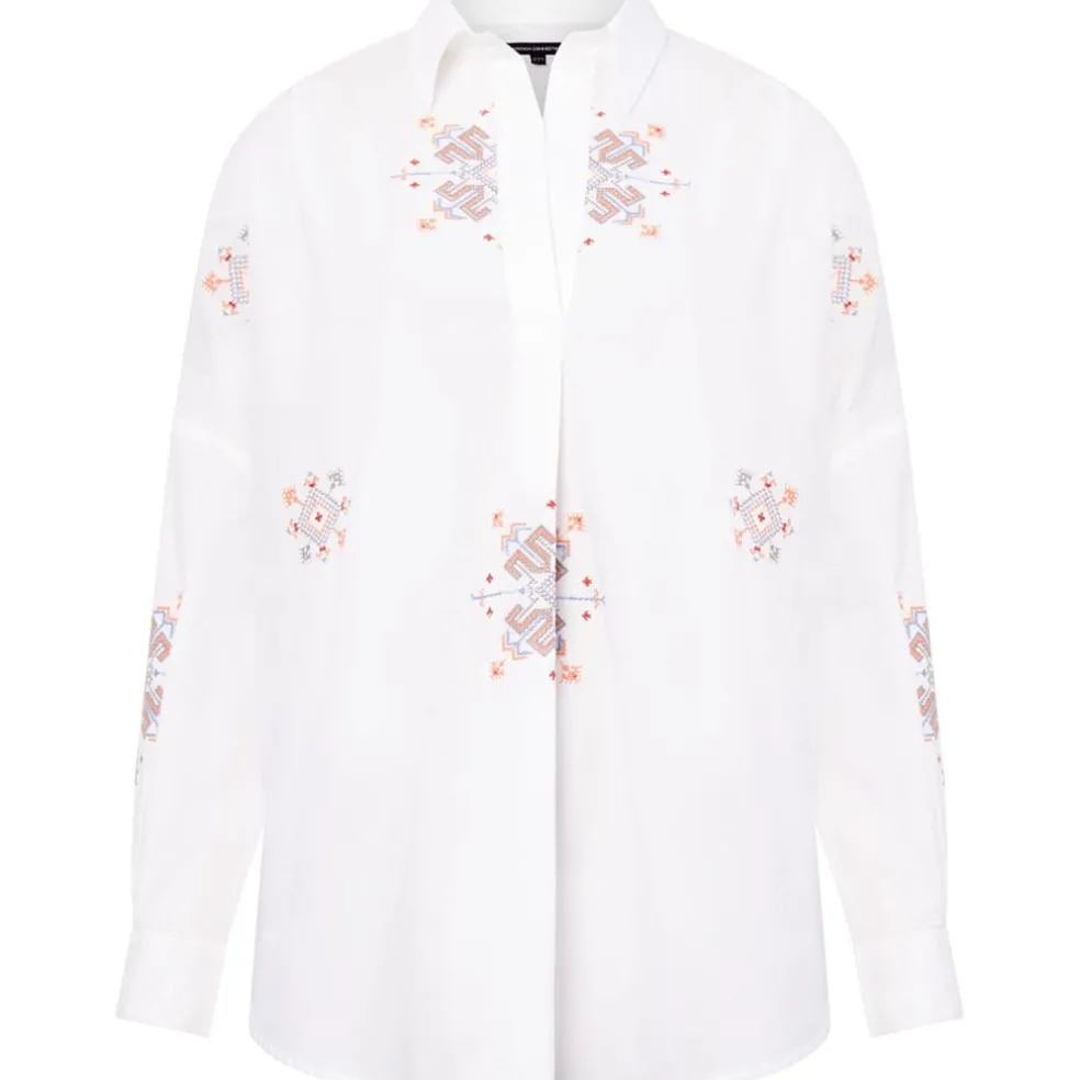 French Connection Embroid Notched Neck Relaxed Fit Shirt in White