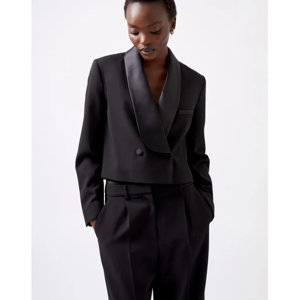 French Connection Gemma Shawl Neck Relaxed Fit Blazer in Black