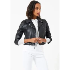 French Connection Pu Faux Leather Biker Jacket in Black