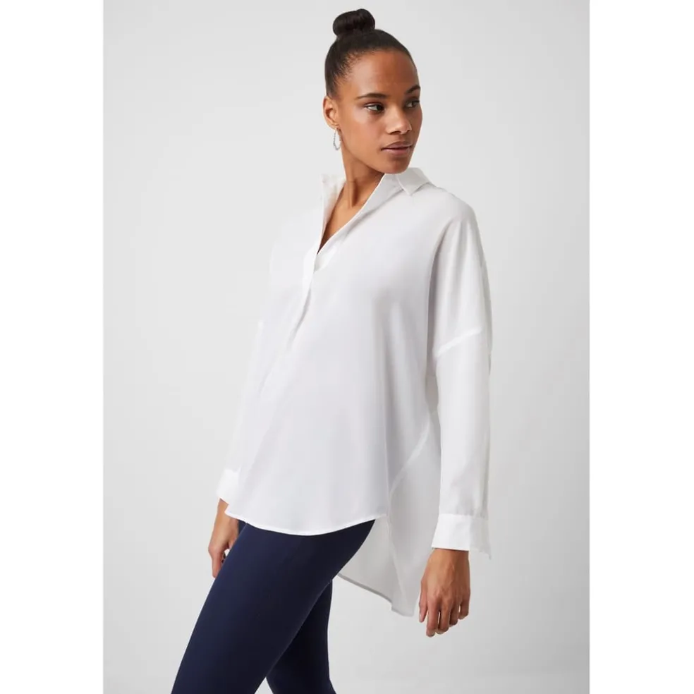 French Connection Recycled Crepe Popover Shirt in White