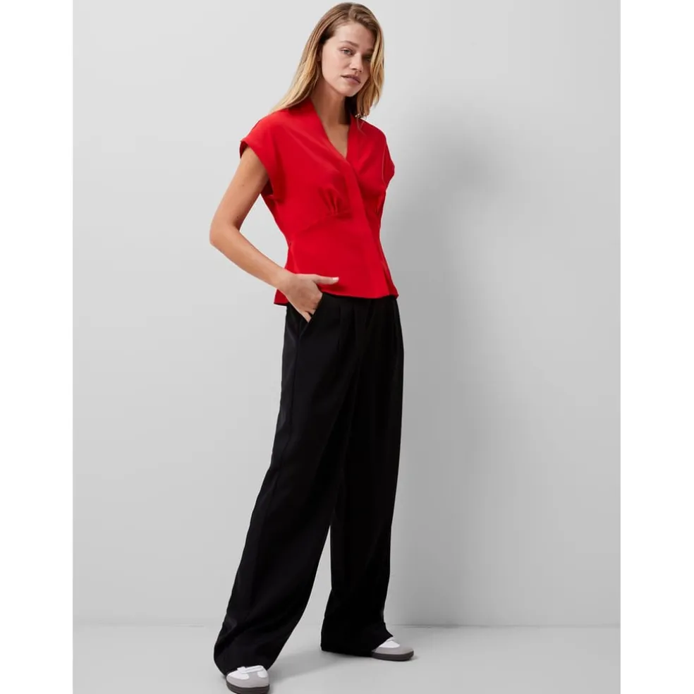 French Connection Short Sleeve Regular Fit Blouse in Red