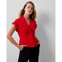 French Connection Short Sleeve Regular Fit Blouse in Red