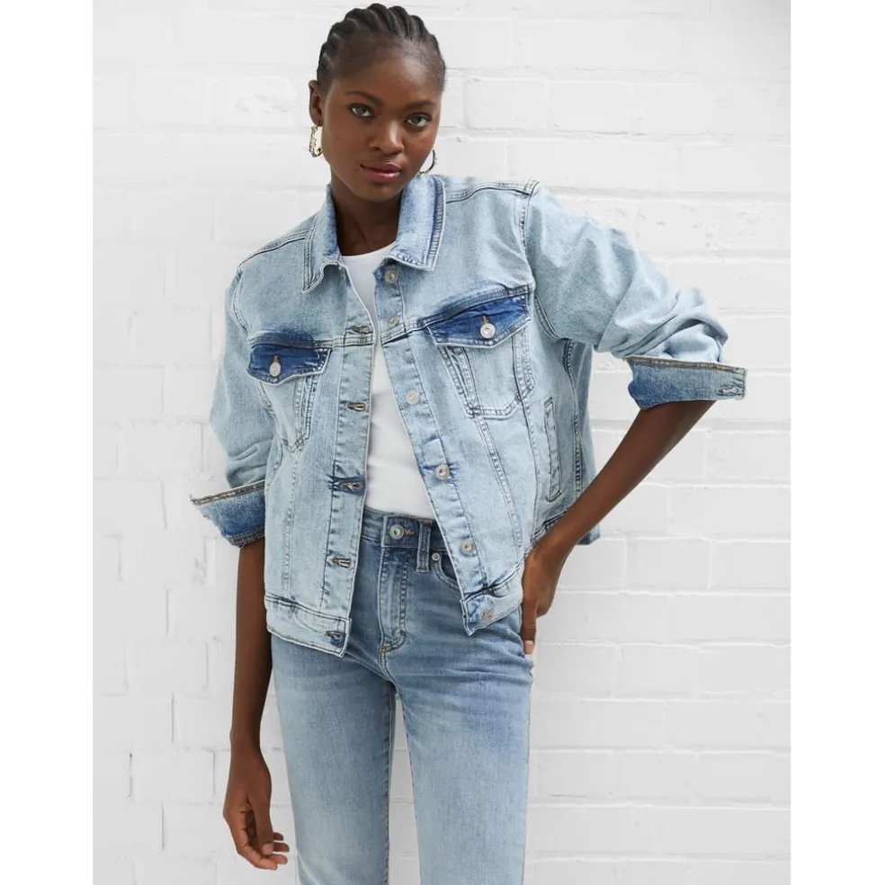 French Connection Short Trucker Regular Fit Jacket in Blue