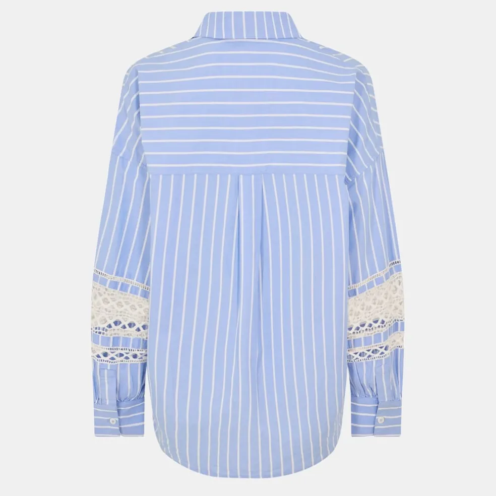 French Connection Stripe Embroidered Shirt in Blue