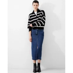 French Connection Vhari Zip Neck Relaxed Fit Sweater in Black