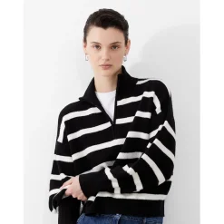 French Connection Vhari Zip Neck Relaxed Fit Sweater in Black
