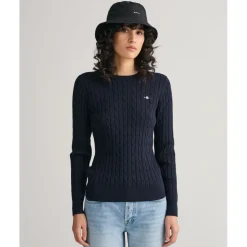 Gant Cotton Cable Knit Crew Neck Sweater in Blue