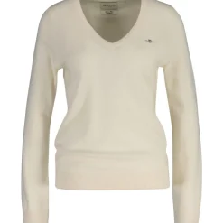 Gant Lambswool V-Neck Regular Fit Sweater in Cream