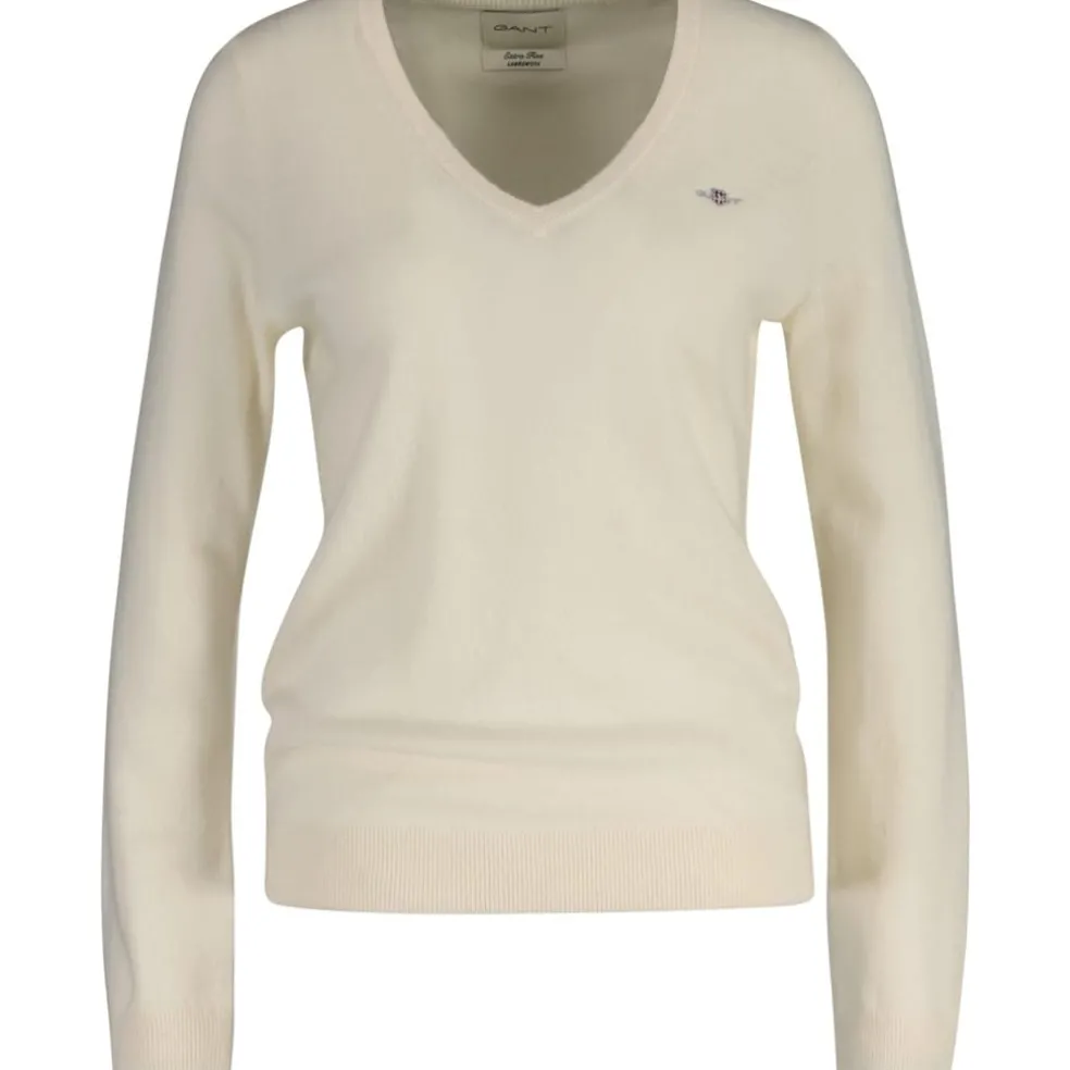 Gant Lambswool V-Neck Regular Fit Sweater in Cream