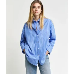 Gant Striped Poplin Relaxed Shirt in Blue