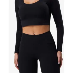 Gym King Luxe Cropped Scoop Neck Slim Fit T-Shirt in Black