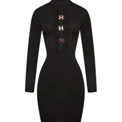 Honeyz H High Neck Mini Bodycon Dress in Black