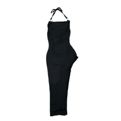 Honeyz Slit Halter Neck Maxi Slip Dress in Black