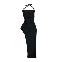 Honeyz Slit Halter Neck Maxi Slip Dress in Black