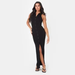 I Saw It First Button Front Maxi Dress in Black