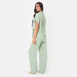 I Saw It First Crepe Wide Leg Trousers in Green