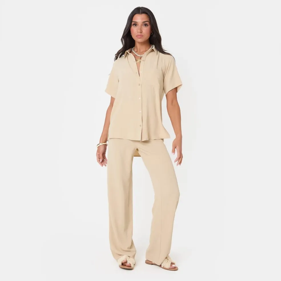 I Saw It First Crepe Wide Leg Trousers in Neutral