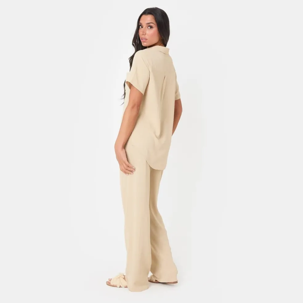 I Saw It First Crepe Wide Leg Trousers in Neutral