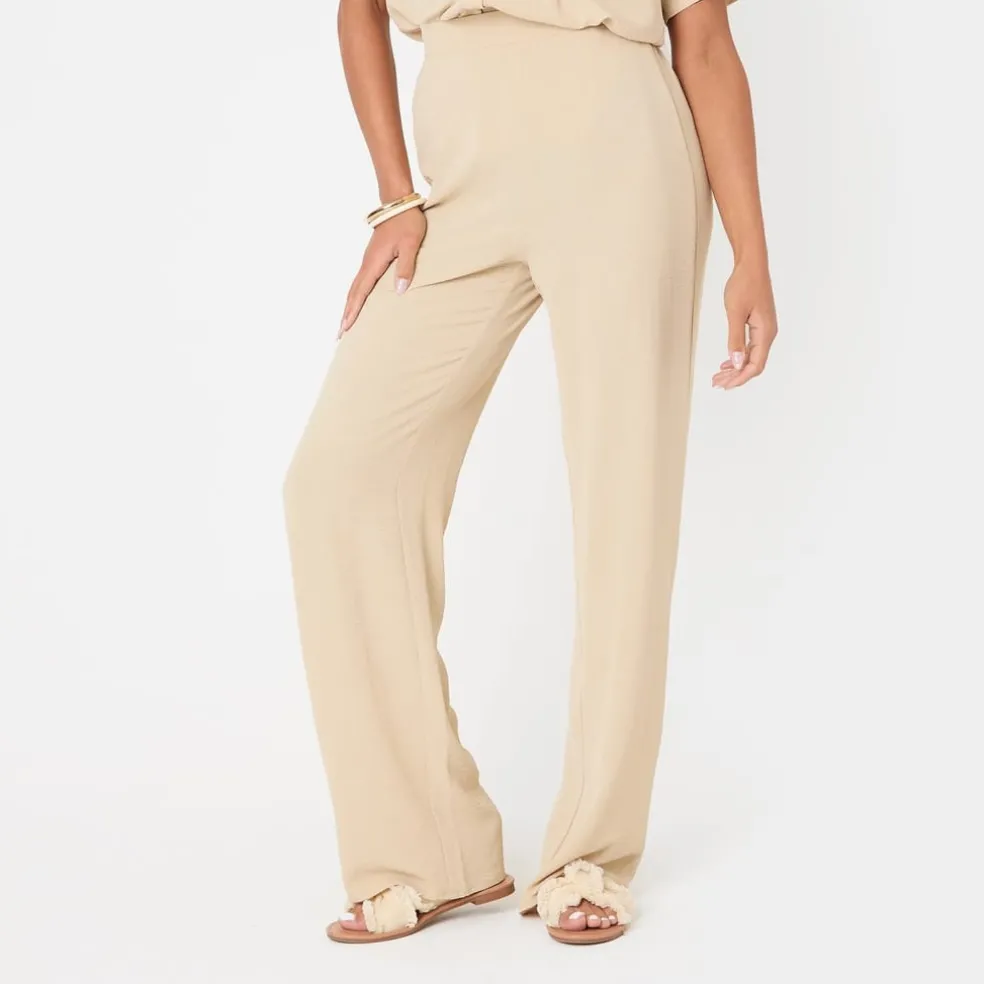 I Saw It First Crepe Wide Leg Trousers in Neutral