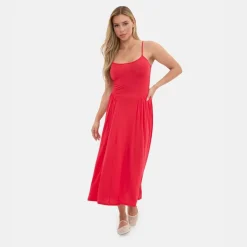 I Saw It First Jersey Tie Back Midi Dress in Red