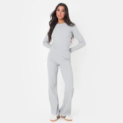 I Saw It First Rib Long Sleeve Top in Grey