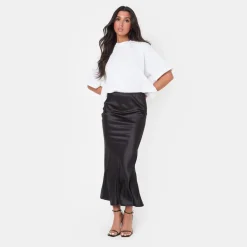 I Saw It First Satin Skirt in Black