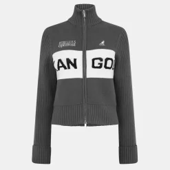 Kangol Logo Turtleneck Rib Knitted Full Zip Cardigan in Black