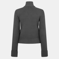 Kangol Logo Turtleneck Rib Knitted Full Zip Cardigan in Black